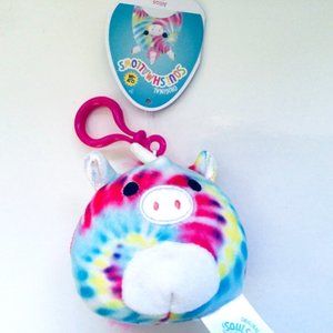 Squishmallows Clip 3.5" Atlas Unicorn Rainbow Tie Dye NWT